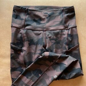 Lululemon Brown Camouflage Raw Hem Leggings